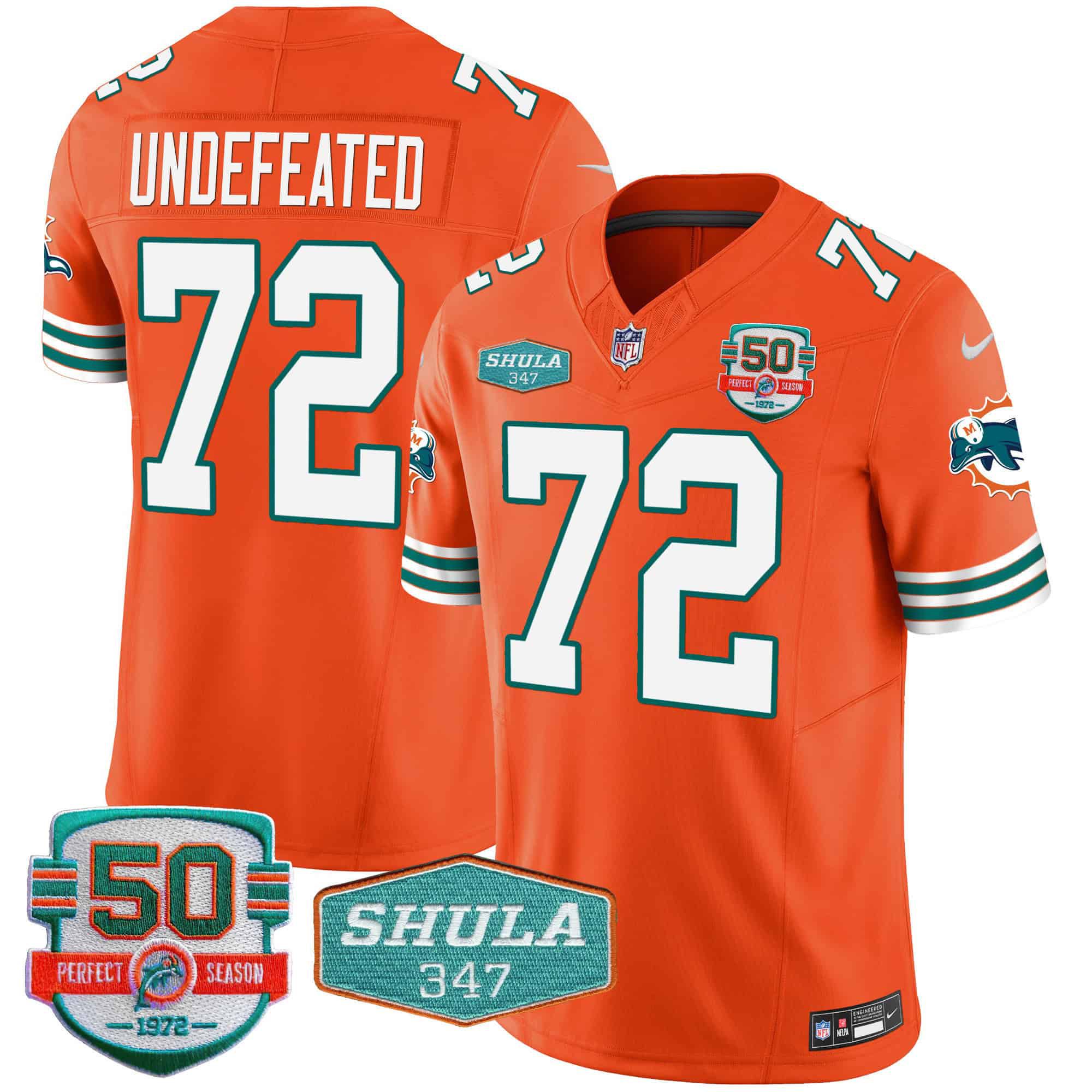 Men Miami Dolphins #72 Undefeated Orange 2024 Nike Throwback Shula 347 Patch Vapor NFL Jersey->indianapolis colts->NFL Jersey